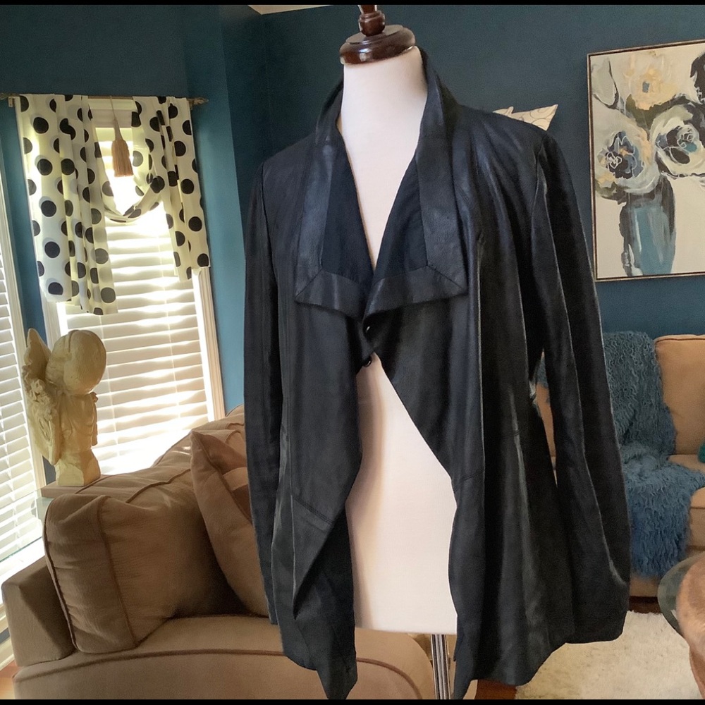 Vera Wang Lavender Label Leather Drape Jacket
